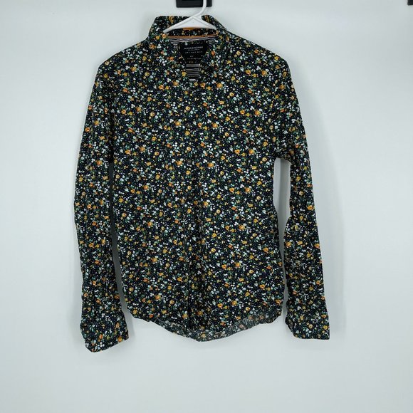 Denim & Flower Other - Denim & Flower Men's Floral Long Sleeve Button-Down Black & Orange Dress Shirt S